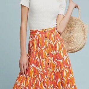 Anthropologie Banana Grove Denim Maeve Red and Orange Skirt
